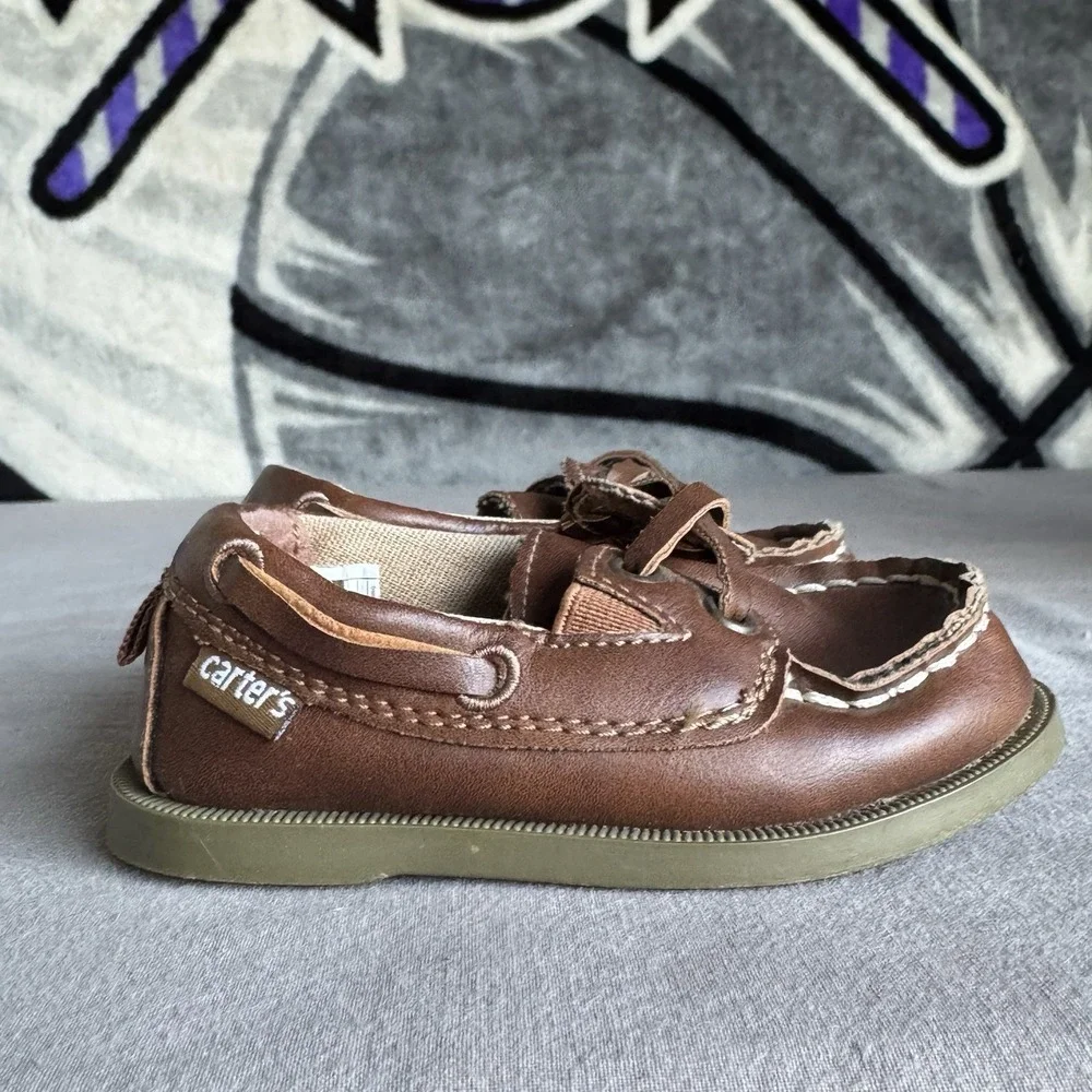 Size 5c - Carter's Toddler Boy's‎ Faux Leather Brown Loafer Boat Shoes